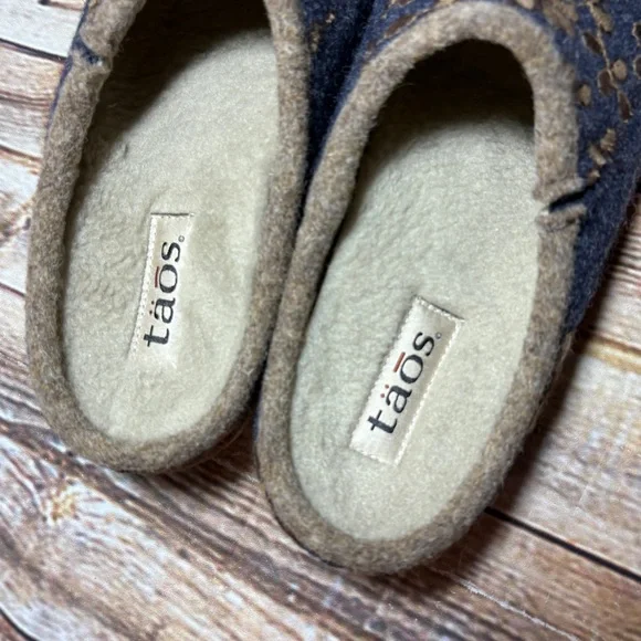 Taos Woolderness 2 EUR 40 US 9 -9.5 Navy Boiled Wool Cork Slip On Clog Slipper - Picture 10 of 12